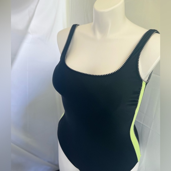 Black with Neon Green stripe One-Piece Swim Wear - Picture 1 of 3